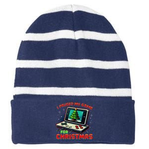 I Paused My Game For Christmas Funny Christmas Gamer Gift Striped Beanie with Solid Band