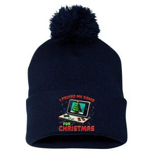 I Paused My Game For Christmas Funny Christmas Gamer Gift Pom Pom 12in Knit Beanie