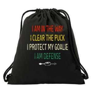 I Protect My Goalie I Am Defense Funny Ice Hockey Father's Day Gift Drawstring Bag