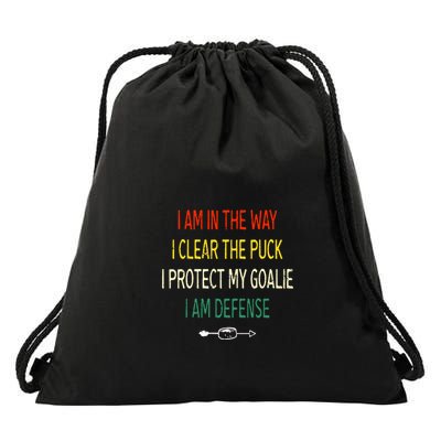I Protect My Goalie I Am Defense Funny Ice Hockey Father's Day Gift Drawstring Bag