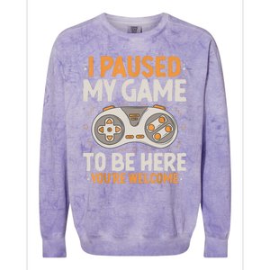 I Paused My Game To Be Here Retro Gaming Humor Funny Gamer Colorblast Crewneck Sweatshirt