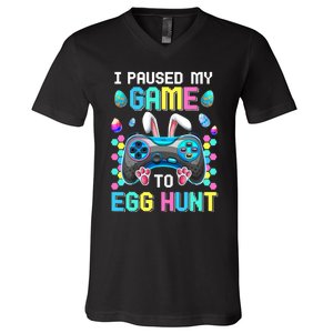 I Paused My Game To Egg Hunt Easter Funny Gamer V-Neck T-Shirt