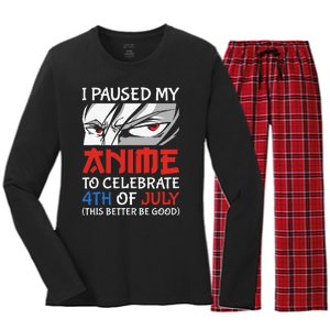 I Paused My Anime To Celebrate 4th Of July Funny 4th Of July Women's Long Sleeve Flannel Pajama Set 