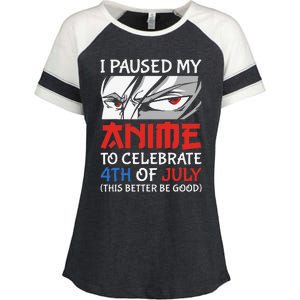 I Paused My Anime To Celebrate 4th Of July Funny 4th Of July Enza Ladies Jersey Colorblock Tee