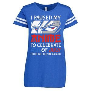 I Paused My Anime To Celebrate 4th Of July Funny 4th Of July Enza Ladies Jersey Football T-Shirt