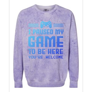 I Paused My Game To Be Here Funny Game Lovers Retro Gift Colorblast Crewneck Sweatshirt