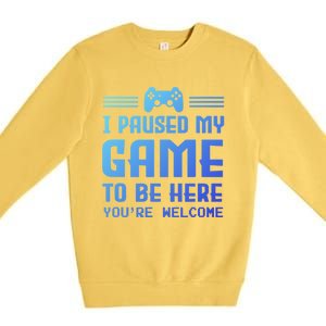 I Paused My Game To Be Here Funny Game Lovers Retro Gift Premium Crewneck Sweatshirt