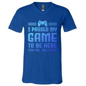 I Paused My Game To Be Here Funny Game Lovers Retro Gift V-Neck T-Shirt