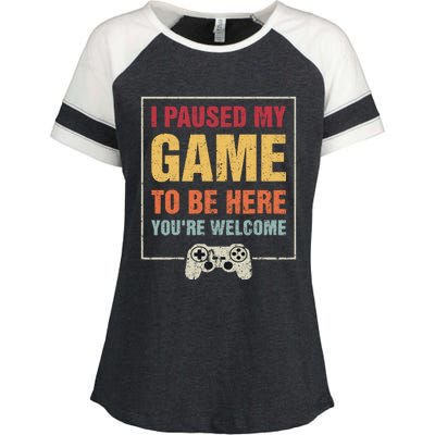 I Paused My Game To Be Here Teen Boy Gifts Video Gamer Enza Ladies Jersey Colorblock Tee