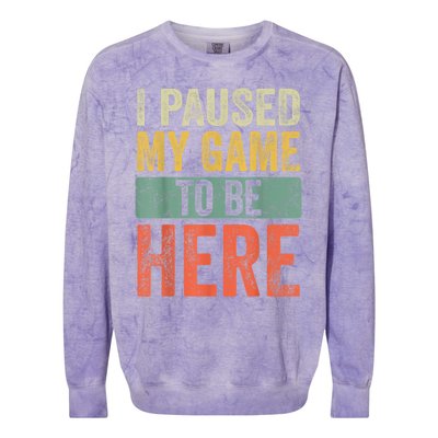 I Paused My Game To Be Here Funny Retro Vintage Video Gamer Colorblast Crewneck Sweatshirt