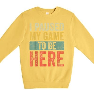 I Paused My Game To Be Here Funny Retro Vintage Video Gamer Premium Crewneck Sweatshirt