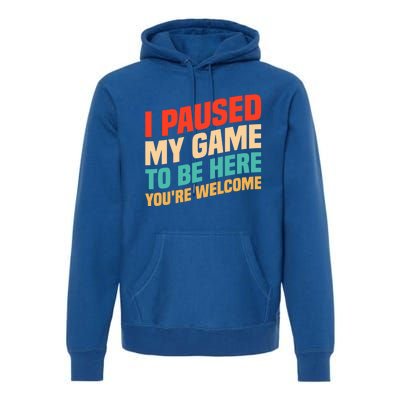 I Paused My Game To Be Here YouRe Welcome Funny Retro Gamer Gift Premium Hoodie