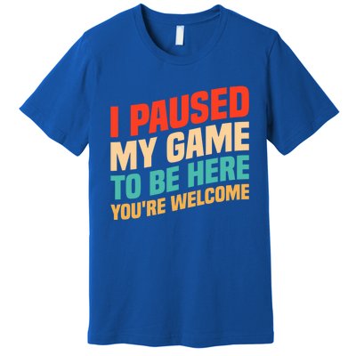 I Paused My Game To Be Here YouRe Welcome Funny Retro Gamer Gift Premium T-Shirt