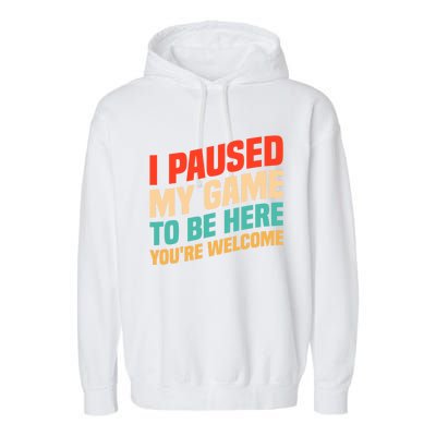 I Paused My Game To Be Here YouRe Welcome Funny Retro Gamer Gift Garment-Dyed Fleece Hoodie