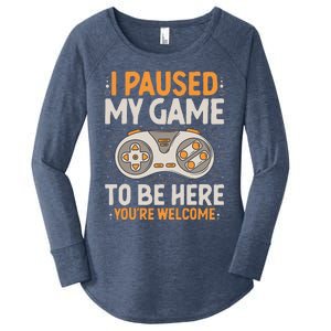 I Paused my Game to be Here Retro Gaming Humor Funny Gamer  Women's Perfect Tri Tunic Long Sleeve Shirt