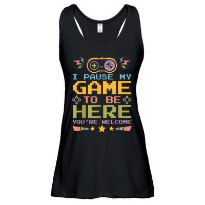 I Paused My Game To Be Here Funny Retro Vintage Video Gamer Ladies Essential Flowy Tank