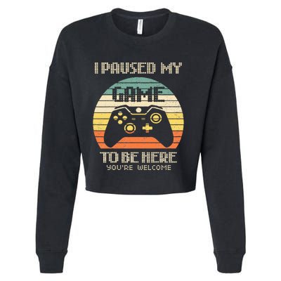 I Paused My Game To Be Here You're Welcome Retro Gamer Gift Cropped Pullover Crew