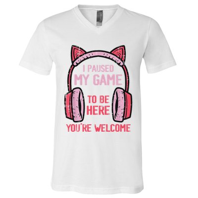 I Paused My Game To Be Here YouRe Welcome Retro Gamer V-Neck T-Shirt