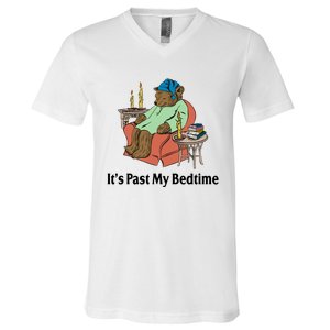 Its Past My Bedtime Funny Bear V-Neck T-Shirt