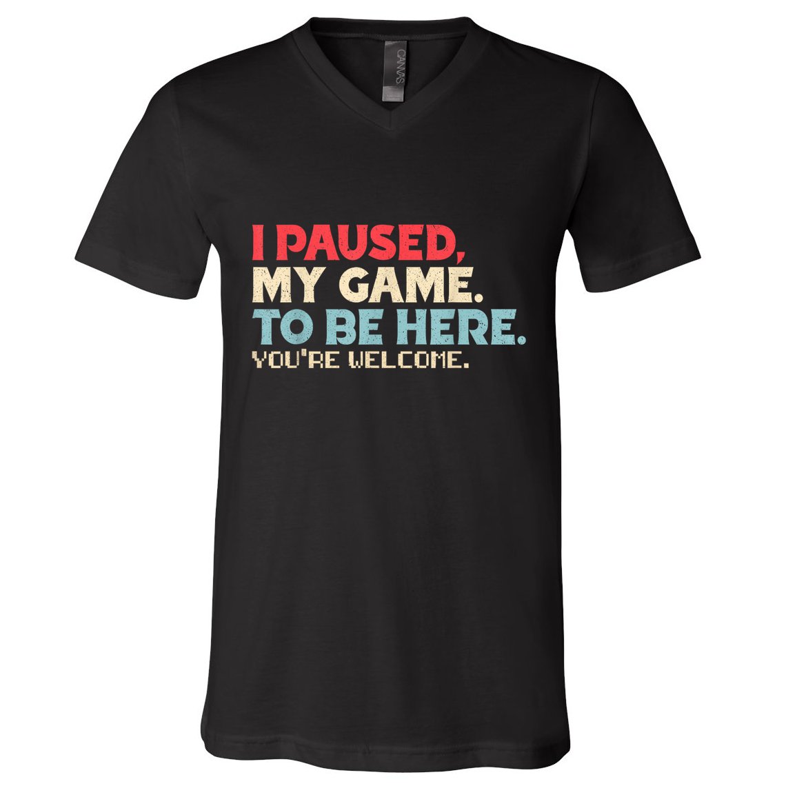 I Paused My Game To Be Here YouRe Welcome Retro Gamer Gifts V-Neck T-Shirt