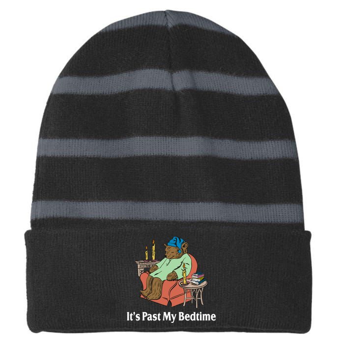 Its Past My Bedtime Funny Bear Striped Beanie with Solid Band