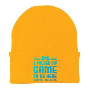 I Paused My Game To Be Here Funny Game Lovers Retro Gift Knit Cap Winter Beanie