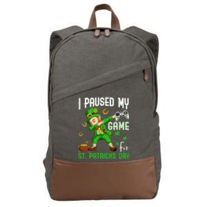 I Paused My Game For St Patricks Day Dabbing Leprechaun Boy Cotton Canvas Backpack