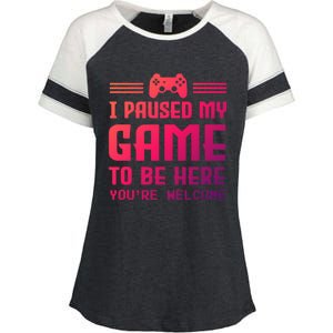 I Paused My Game To Be Here Funny Game Lovers Retro Gift Enza Ladies Jersey Colorblock Tee