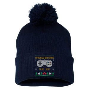 I Paused My Game To Be Here Gaming Ugly Christmas Sweater Pom Pom 12in Knit Beanie