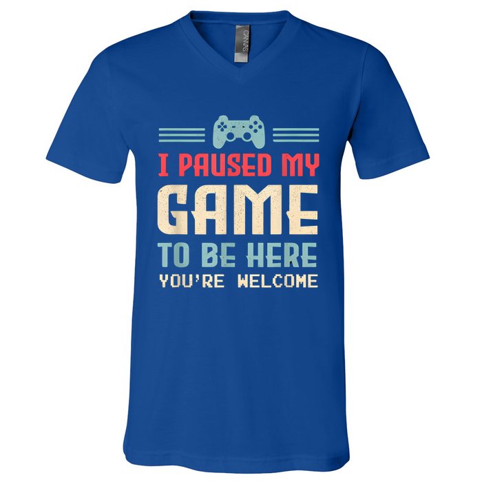 I Paused My Game To Be Here Funny Game Lovers Retro Gift V-Neck T-Shirt