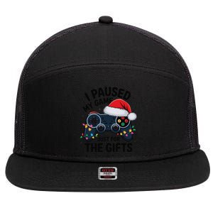 I Paused My Game To Be Here Funny Christmas Gamer 7 Panel Mesh Trucker Snapback Hat