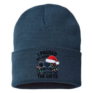 I Paused My Game To Be Here Funny Christmas Gamer Sustainable Knit Beanie