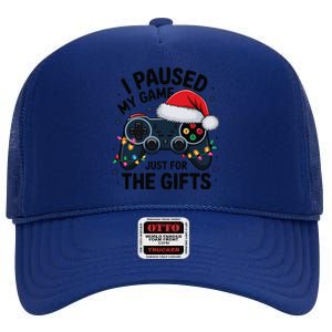 I Paused My Game To Be Here Funny Christmas Gamer High Crown Mesh Back Trucker Hat