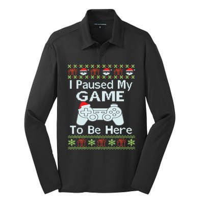 I Paused My Game To Be Here Ugly Sweater Funny Christmas Silk Touch Performance Long Sleeve Polo