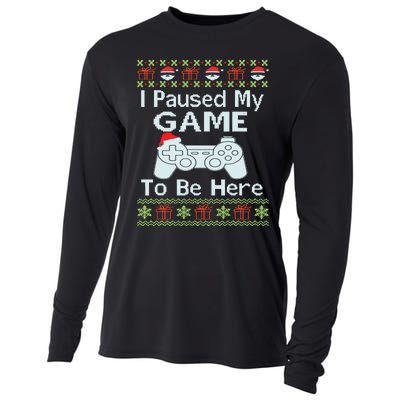 I Paused My Game To Be Here Ugly Sweater Funny Christmas Cooling Performance Long Sleeve Crew