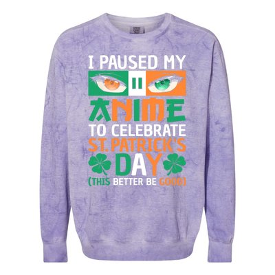 I Paused My Anime To Celebrate St Patricks Day Funny Anime Colorblast Crewneck Sweatshirt