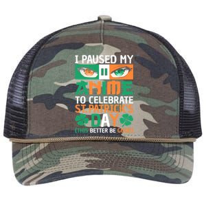 I Paused My Anime To Celebrate St Patricks Day Funny Anime Retro Rope Trucker Hat Cap