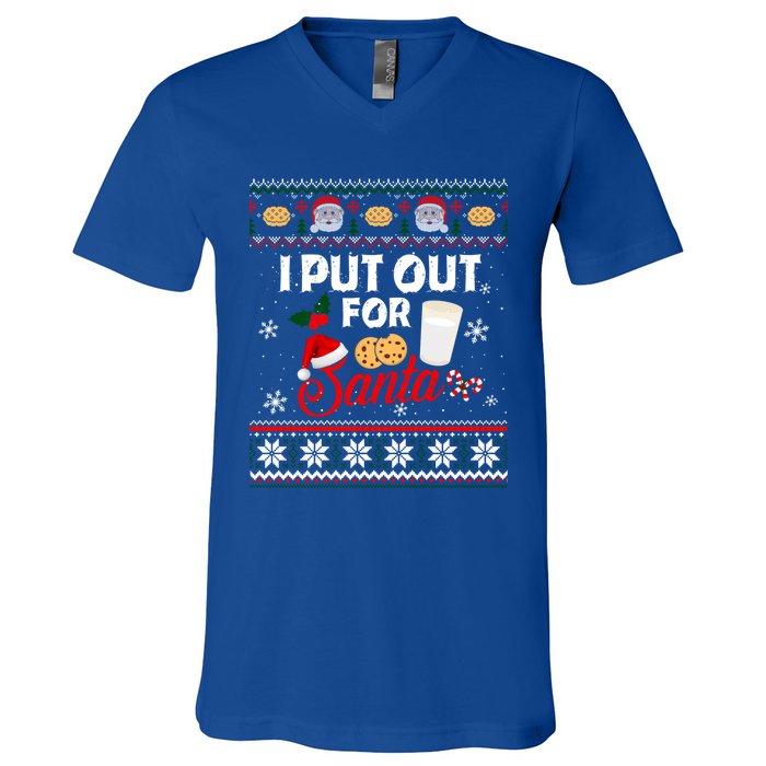 I Put Out For Santa Funny Christmas Cookies And Milk Ugly Funny Gift V-Neck T-Shirt