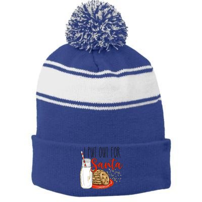 I Put Out For Santa Funny Christmas Family Milk Cookie Cute Gift Stripe Pom Pom Beanie