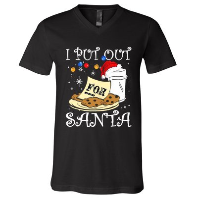 I Put Out For Santa Milk And Cookies Christmas Funny Sarcasm V-Neck T-Shirt