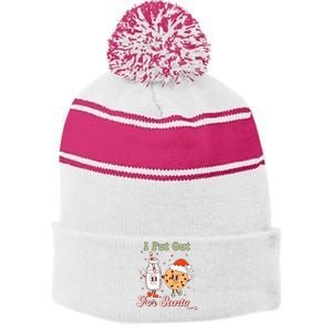 I Put Out For Santa Funny Milk And Cookie Christmas Retro Stripe Pom Pom Beanie