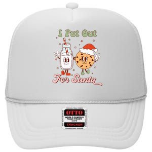 I Put Out For Santa Funny Milk And Cookie Christmas Retro High Crown Mesh Back Trucker Hat