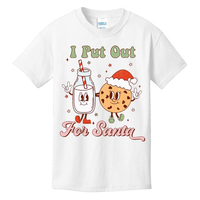 I Put Out For Santa Funny Milk And Cookie Christmas Retro Kids T-Shirt