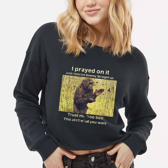 I Prayed On It And I Told The Enemy Straight Up Cropped Pullover Crew