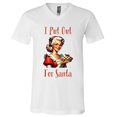 I Put Out For Santa (Mrs Claus with Pie) Funny V-Neck T-Shirt