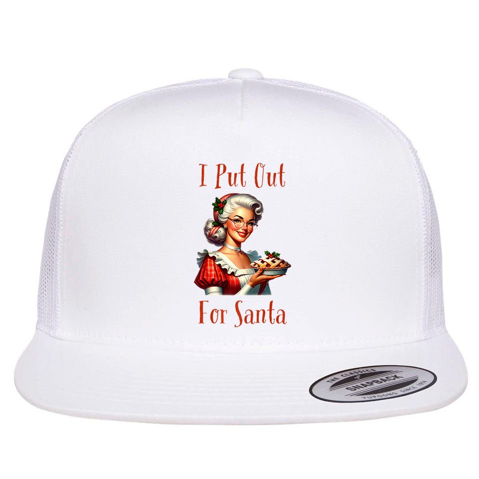 I Put Out For Santa (Mrs Claus with Pie) Funny Flat Bill Trucker Hat