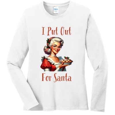 I Put Out For Santa (Mrs Claus with Pie) Funny Ladies Long Sleeve Shirt