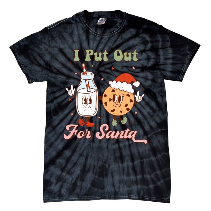 I Put Out For Santa Funny Milk And Cookie Christmas Retro Tie-Dye T-Shirt