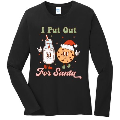 I Put Out For Santa Funny Milk And Cookie Christmas Retro Ladies Long Sleeve Shirt