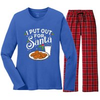 I Put Out For Santa Funny Christmas Cookies And Milk Meaningful Gift Women's Long Sleeve Flannel Pajama Set 